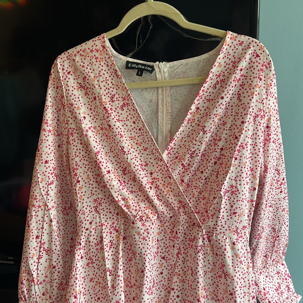 Elegant Pink Floral Midi Dress size Large - Picture 2 of 5